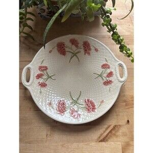 Zell Germany Basket Weave And Flowers Yellow Majolica Plate 11 Inch Antique